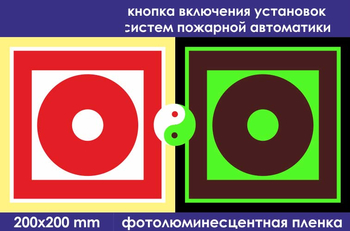 F10 кнопка включения установок (систем) пожарной автоматики (ГОСТ 34428-2018, фотолюминесцентная пленка, 200х200 мм) - Знаки безопасности - Фотолюминесцентные знаки - Магазин охраны труда ohranatruda-shop.ru
