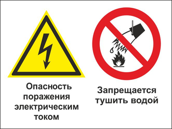 Кз 95 опасность поражения электрическим током. запрещается тушить водой. (пленка, 400х300 мм) - Знаки безопасности - Комбинированные знаки безопасности - Магазин охраны труда ohranatruda-shop.ru