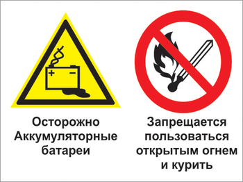 Кз 33 осторожно - аккумуляторные батареи. запрещается пользоваться открытым огнем и курить. (пластик, 400х300 мм) - Знаки безопасности - Комбинированные знаки безопасности - Магазин охраны труда ohranatruda-shop.ru